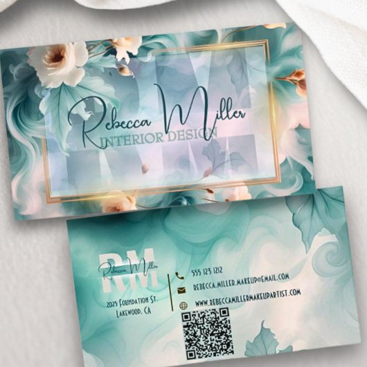 Bold Botanical Modern Watercolor Business Card Visitekaartje