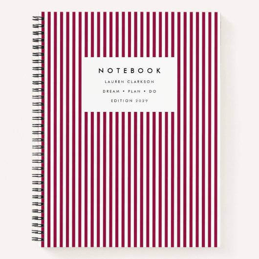 Bold Bourgogne Vertical Stripe Notitieboek (Voorkant)