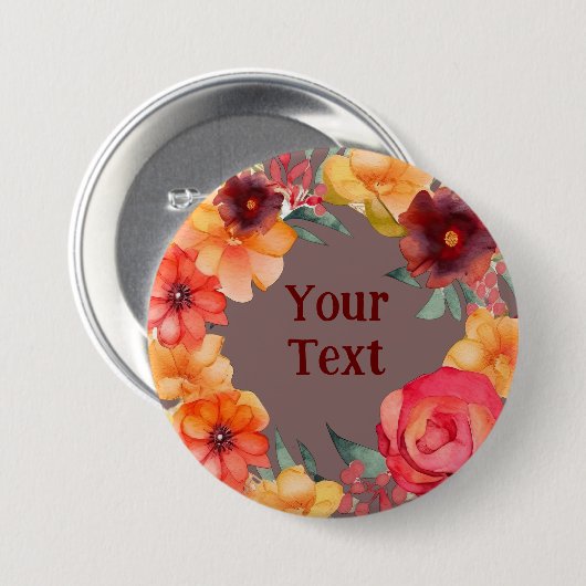 Bold Bourgondië Bloemkrans revers Statement Stuk Ronde Button 7,6 Cm (Voorkant /achterkant)