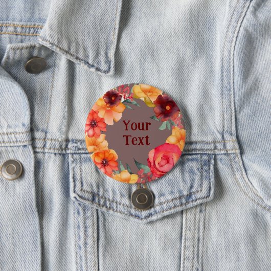 Bold Bourgondië Bloemkrans revers Statement Stuk Ronde Button 7,6 Cm (In situ)