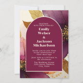 Bold Bourgondië Plum Gouden Bloemboog Huwelijk Kaart (Voorkant)