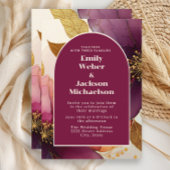 Bold Bourgondië Plum Gouden Bloemboog Huwelijk Kaart