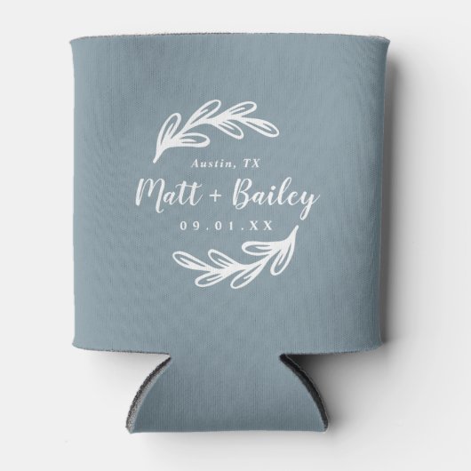 Bold Branch Wedding Monogram | Dusty Blue Blikjeskoeler (Voorkant)