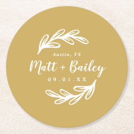 Bold Branch Wedding Monogram Rondpapier Onderzette Ronde Kartonnen Onderzetter