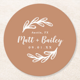 Bold Branch Wedding Monogram Rondpapier Onderzette Ronde Kartonnen Onderzetter