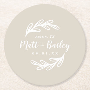 Bold Branch Wedding Monogram Rondpapier Onderzette Ronde Kartonnen Onderzetter