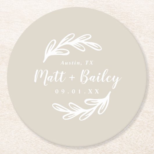 Bold Branch Wedding Monogram Rondpapier Onderzette Ronde Kartonnen Onderzetter (Voorkant)
