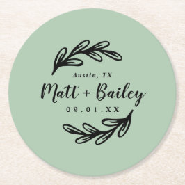 Bold Branch Wedding Monogram Rondpapier Onderzette Ronde Kartonnen Onderzetter