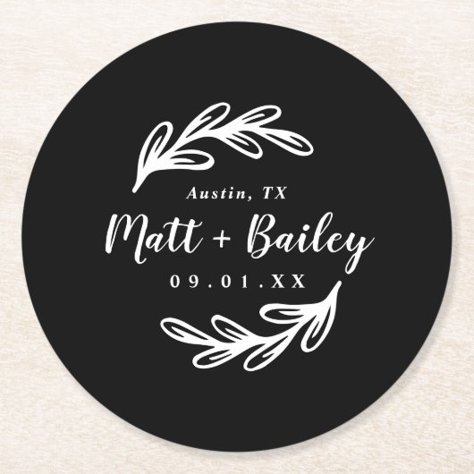 Bold Branch Wedding Monogram Rondpapier Onderzette Ronde Kartonnen Onderzetter (Voorkant)