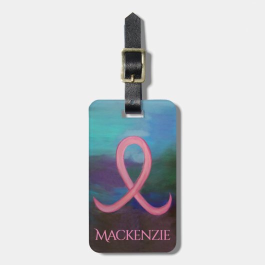 Bold Breast Cancer Awareness Pink Ribbon Abstract Bagagelabel (Voorkant verticaal)
