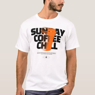 Bold Brew Vibes – Zwarte & Oranje Minimalistische T-shirt