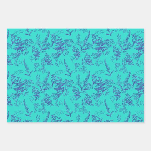 Bold & Bright Blue en Navy Wildflower Inpakpapier Vel (Voorkant 3)