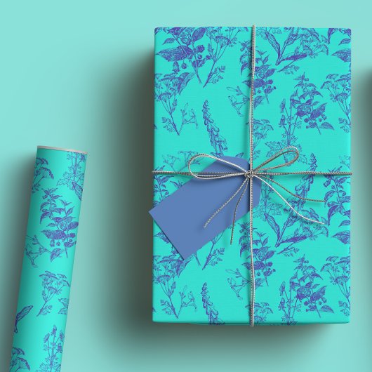 Bold & Bright Blue en Navy Wildflower Inpakpapier Vel