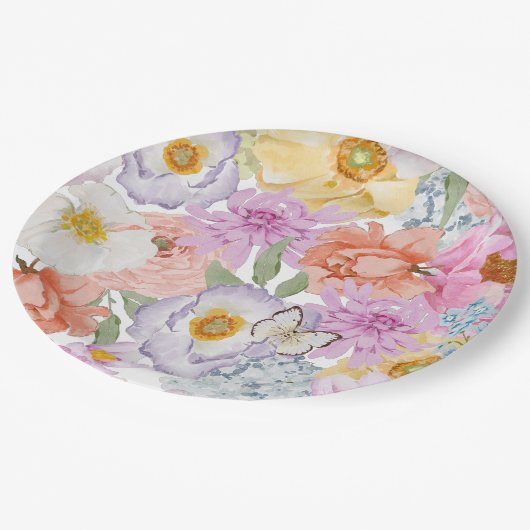 Bold Bright Floral Papieren Bordje (Gekanteld)