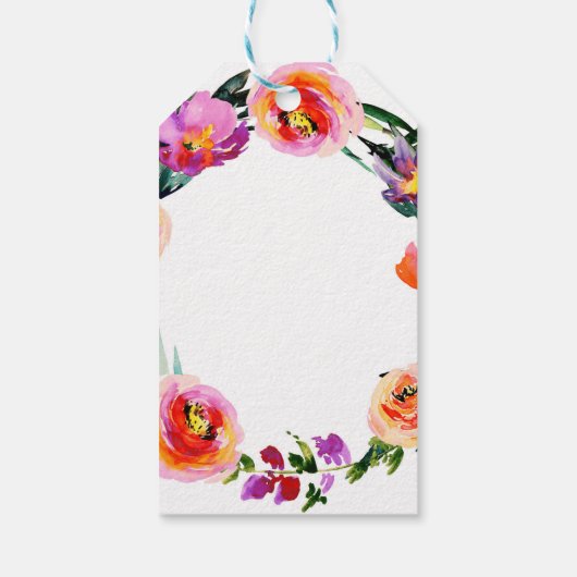 Bold Bright Floral Wreath Waterverf Vrijgezellenfe Cadeaulabel (Achterkant)