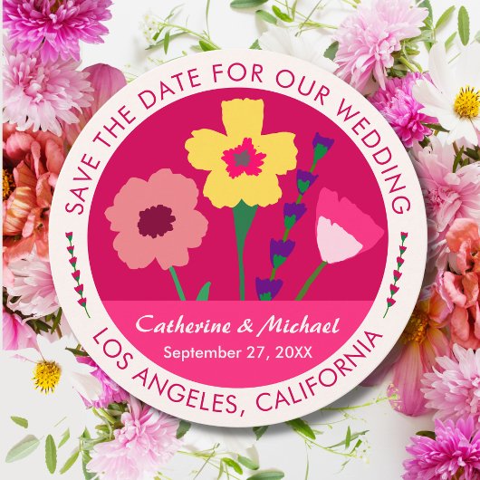 Bold & Bright Fuchsia Pink Floral Save The Date