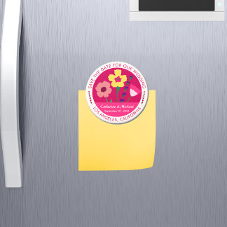 Bold & Bright Fuchsia Pink Floral Save The Date Magneet