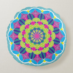 Bold Bright Funky Neon Mandala Rond Kussen