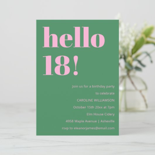 Bold Bright Modern Retro Pink Green 18th Birthday Kaart (Staand voorkant)