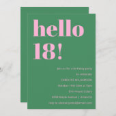 Bold Bright Modern Retro Pink Green 18th Birthday Kaart (Voorkant / Achterkant)