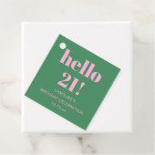 Bold Bright Modern Retro Pink Green 21st Birthday Bedankjes Labels (In situ)