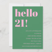 Bold Bright Modern Retro Pink Green 21st Birthday Kaart (Voorkant)