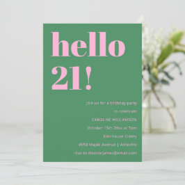 Bold Bright Modern Retro Pink Green 21st Birthday Kaart