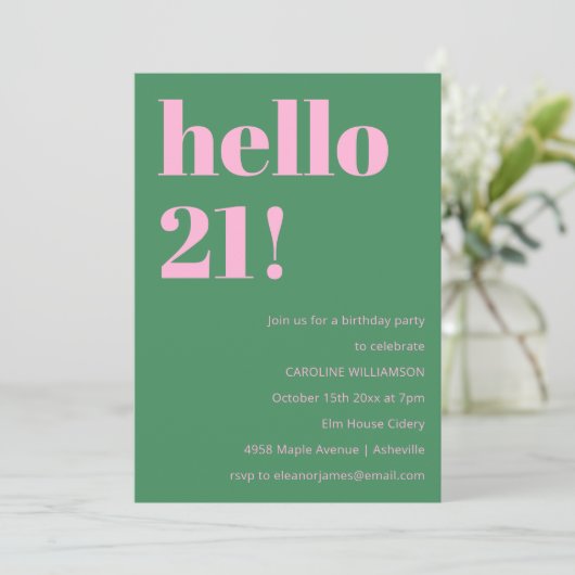 Bold Bright Modern Retro Pink Green 21st Birthday Kaart (Staand voorkant)
