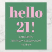 Bold Bright Modern Retro Pink Green 21st Birthday Wijn Etiket (Enkel label)