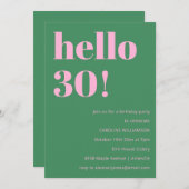Bold Bright Modern Retro Pink Green 30th Birthday Kaart (Voorkant / Achterkant)