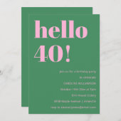 Bold Bright Modern Retro Pink Green 40th Birthday Kaart (Voorkant / Achterkant)