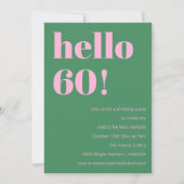 Bold Bright Modern Retro Pink Green 60th Birthday Kaart (Voorkant)