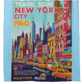 Bold & Bright NYC | Reisposter uit de jaren zestig Douchegordijn (Voorkant)