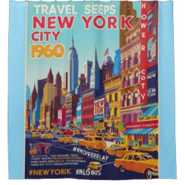 Bold & Bright NYC | Reisposter uit de jaren zestig Douchegordijn