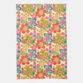 Bold Bright Retro Abstract Flower Pattern Theedoek (Verticaal)