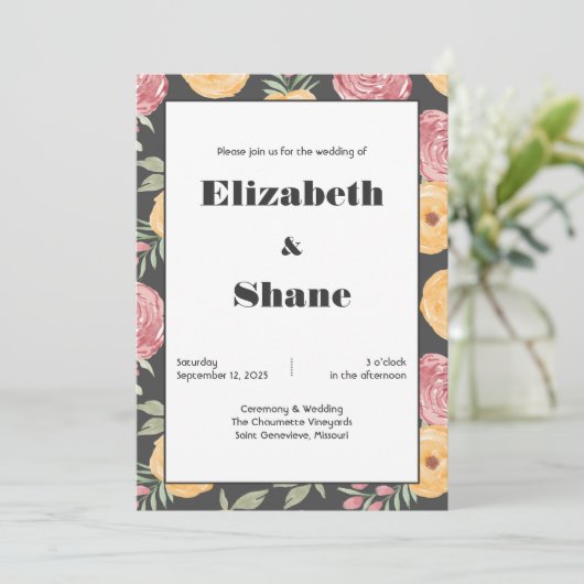 Bold & Bright Rozen bruiloft uitnodiging (Staand voorkant)