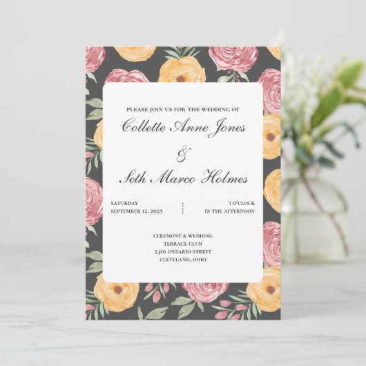 Bold & Bright Rozen bruiloft uitnodiging 2 (Staand voorkant)