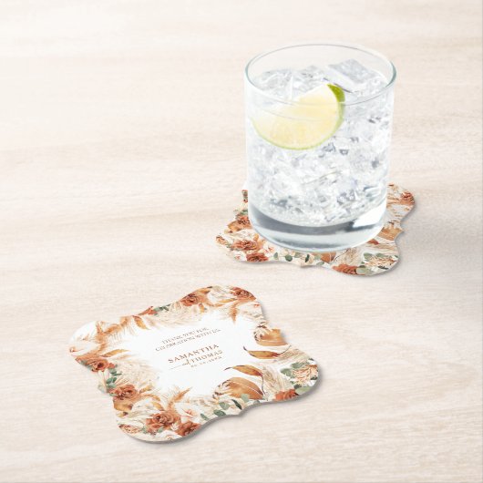 Bold Bright Terracotta Boho Wedding Dank u Kartonnen Onderzetters (Insitu)