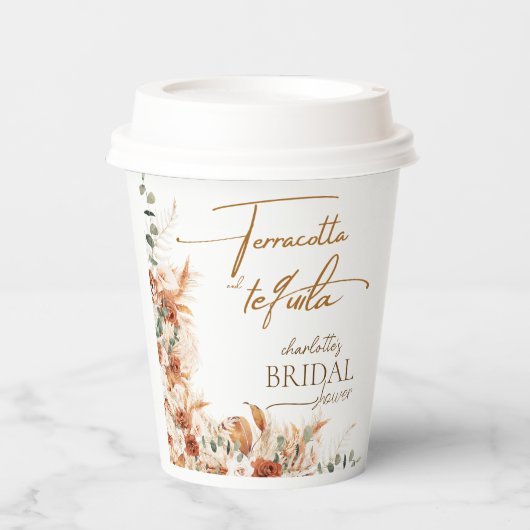 Bold Bright Terracotta en Tequila Vrijgezellenfees Papieren Bekers (Voorkant)