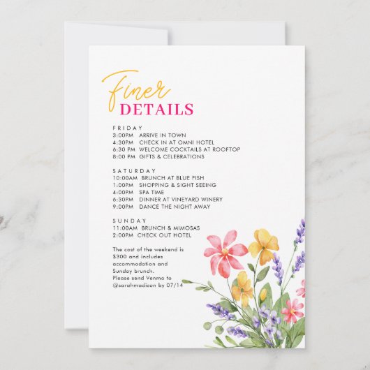 Bold Bright Wild Flowers Bruids Bachelorette Kaart (Achterkant)