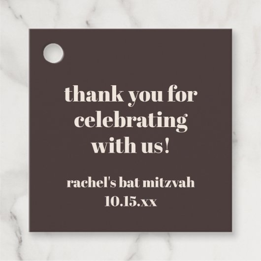 Bold Brown Cream Custom Cute Bat Mitzvah Thank You Bedankjes Labels (Voorkant)