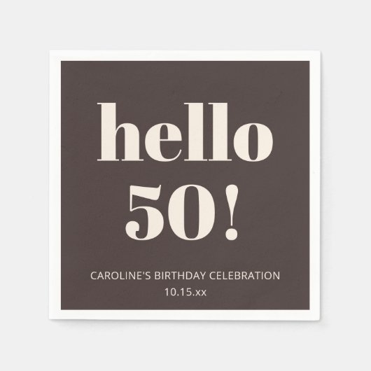 Bold Brown Cream Modern Chic 50th Birthday Party Servet (Voorkant)