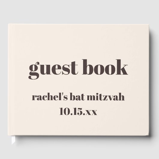 Bold Brown Cream Modern Custom Cute Bat Mitzvah Gastenboek (Voorkant)