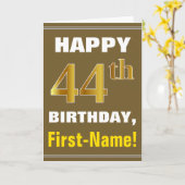 Bold, Brown, Faux Gold 44th Birthday w/ Name Card Kaart (Gele Bloem)