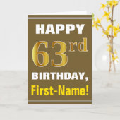 Bold, Brown, Faux Gold 63rd Birthday w/ Name Card Kaart (Gele Bloem)