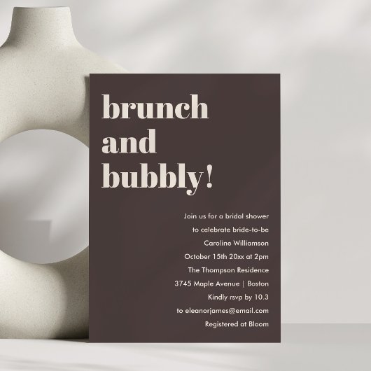 Bold Brown Modern Brunch Bubbly Bridal Shower Kaart