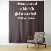 Bold Brown Modern Wedding Custom Photo Backdrop Wandkleed (In situ)