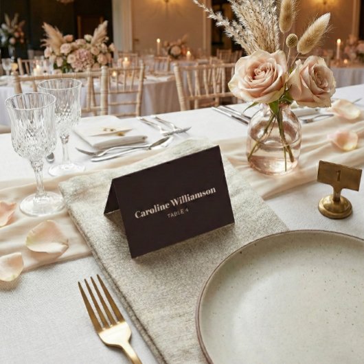 Bold Brown Typography Custom Wedding Place Card Kaart