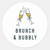 Bold Brunch & Bubble Faux Gold Glitter Champagne Ronde Sticker (Voorkant)