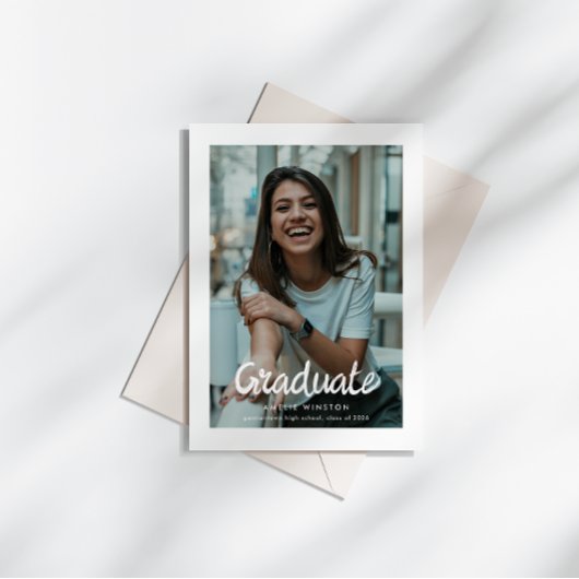 Bold Brush Script Photo Graduation Announcement Kaart